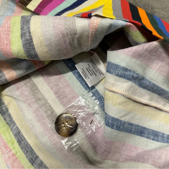 LPA by Revolve Shirred rainbow striped shirt dress button up skirt XXS - Picture 7 of 8